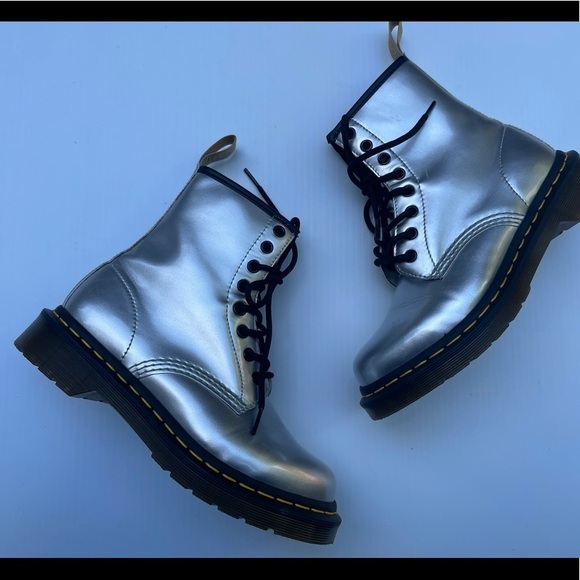 Dr. Martens 1460 Vegan Silver Metallic Chrome Boot - Picture 4 of 11